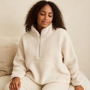 Bailey 44 Sherpa Boucle 1/2 Zip Pullover Fleece Lined in White Size XL